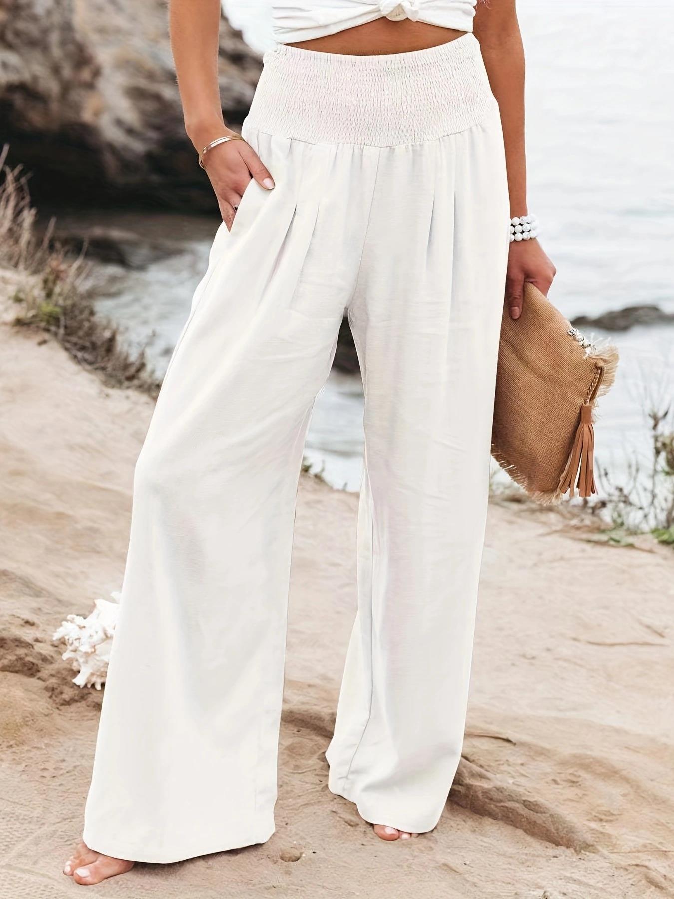 Damen weite Sommerhose mit elastischem Taillenbund und bequemen Taschen Stalluxe