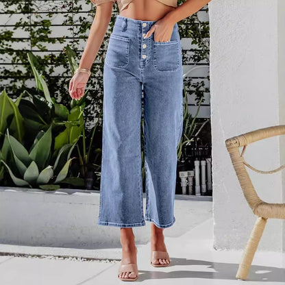 Damen Weite Jeanshose mit hohem Bund Stalluxe