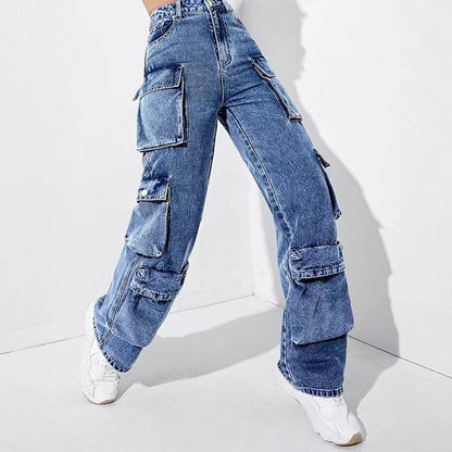 Damen Cargo-Jeans mit tiefem Schritt und modischen Taschen Stalluxe