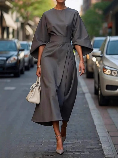 Damen Elegantes Maxikleid mit voluminösen Ärmeln und Taillengurt Stalluxe
