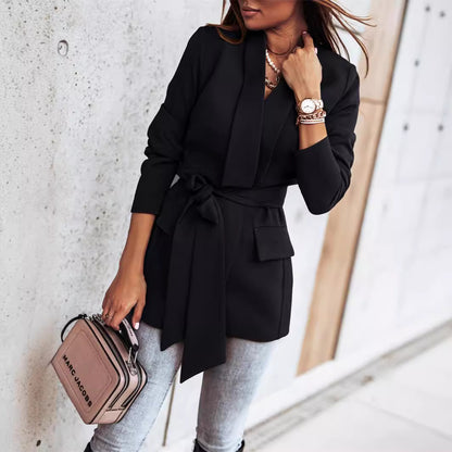 Damen Modische Blazerjacke mit praktischem Gürtel und tiefen Taschen Stalluxe