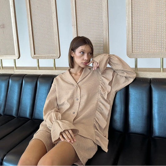 Damen Loungewear Set mit eleganten Rüschendetails Stalluxe