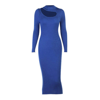 Damen Rippstrick-Midikleid mit Ausschnitt und langem Ärmel Stalluxe