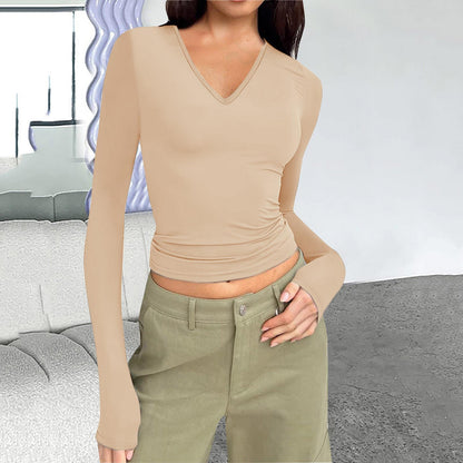 Damen Langarmshirt mit V-Ausschnitt und figurbetonendem Schnitt Stalluxe