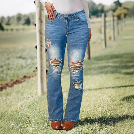 Damen Bootcut Jeans mit modischen Rissdetails und hohem Bund Stalluxe
