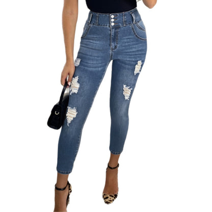 Damen Hochgeschnittene Jeans mit stilvollen Reißverschlussdetails und modernen Destroyed-Effekten Stalluxe
