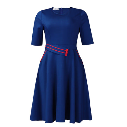 Damen A-Linien Kleid mit eleganten Knopfdetails und schwingendem Rock Stalluxe