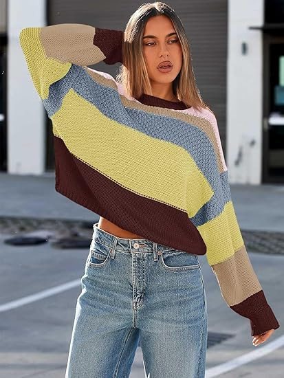 Damen Lockere gestreifte Strickpullover mit lässigem Schnitt Stalluxe