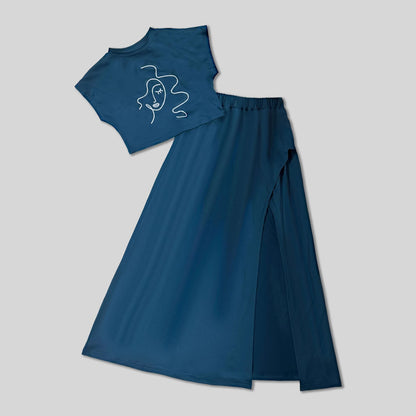 Damen Zweiteiliges Outfit mit cropped Oberteil und hohem Schlitzrock Stalluxe