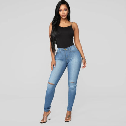 Damen Hochtaillierte Skinny Jeans mit modischen Rissdetails und eleganter Passform Stalluxe Mittelblau