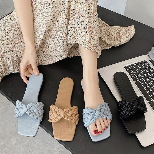 Damen Kunstleder Zehentrenner-Sandalen mit geflochtener Riemen-Optik Stalluxe