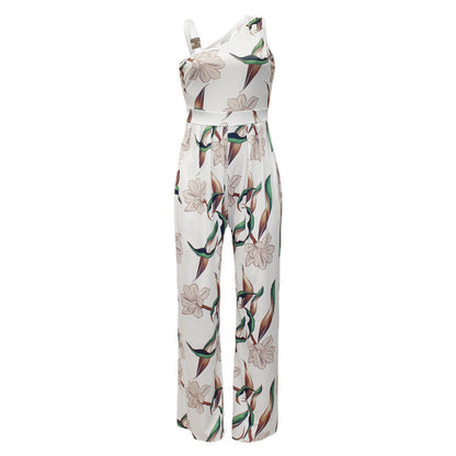 Damen Eleganter Jumpsuit mit floralem Design und asymmetrischem Träger Stalluxe