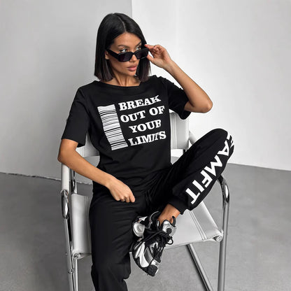 Damen modernes Sport-Set mit ausschnitt und grafischem Print Stalluxe
