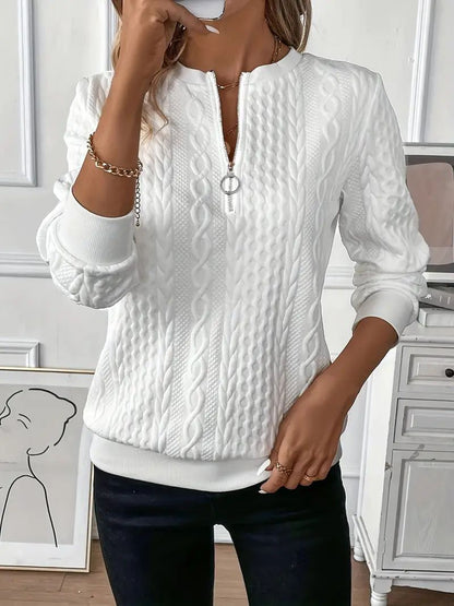 Damen Sweatshirt mit Zopfmuster und halbem Reißverschluss Stalluxe