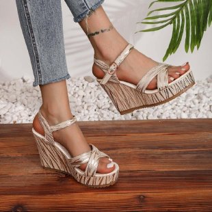 Damen Wedge-Sandalen mit modischem Streifenmuster und verstellbarem Riemen Stalluxe
