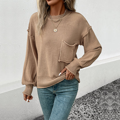Damen lässiger Pullover mit dekorativer Taschenapplikation Stalluxe