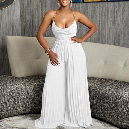 Damen Plissee Jumpsuit mit eleganten Spaghetti-Trägern Stalluxe