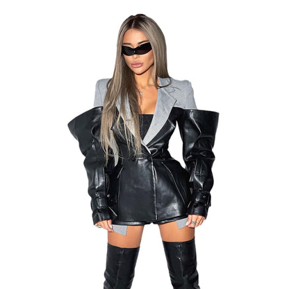 Damen Kunstlederjacke mit asymmetrischem Schnitt und ausgefallenem Kragen Stalluxe
