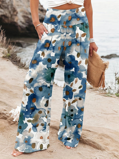 Damen Palazzo-Hosen mit floralem Druck und elastischem Bauchbund Stalluxe