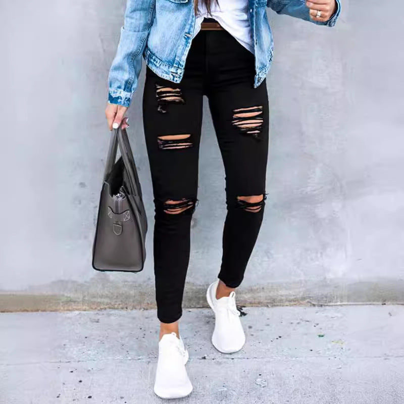 Damen Skinny Jeans mit modischen Rissen Stalluxe