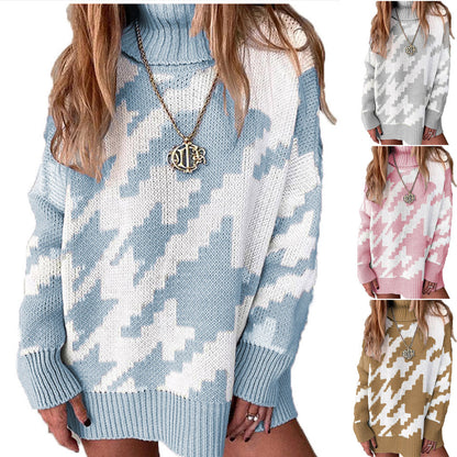 Damen Strickpullover mit hohem Kragen und modernem Zickzack-Muster Stalluxe