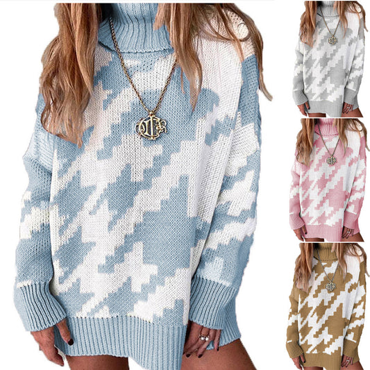 Damen Strickpullover mit hohem Kragen und modernem Zickzack-Muster Stalluxe