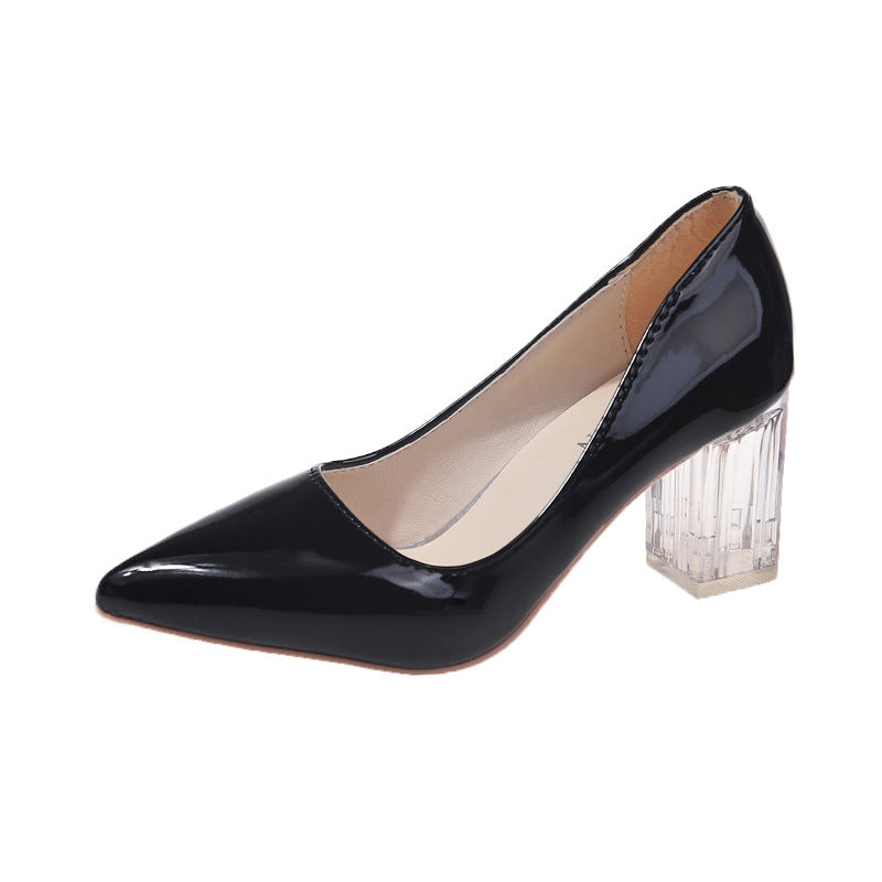 Damen klassische Pumps mit transparentem Blockabsatz und spitz zulaufender Vorderkappe Stalluxe