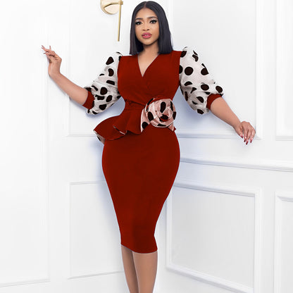 Damen Wickelkleid mit transparenten Puffärmeln und tailliertem Rüschendesign Stalluxe