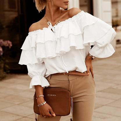 Damen Off-Shoulder Bluse mit Rüschendesign Stalluxe