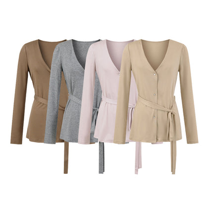 Damen elegante Strickjacke mit Taillengürtel und stilvollen Knopfdetails Stalluxe