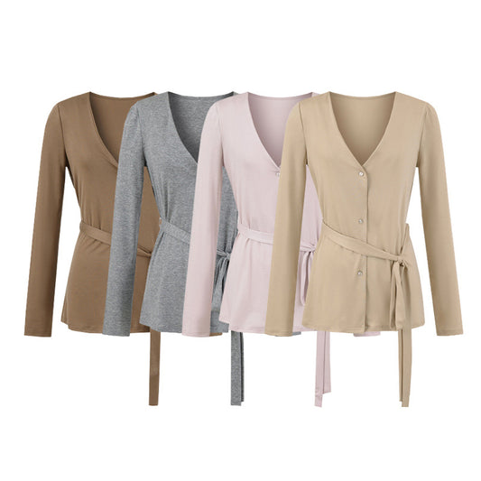 Damen elegante Strickjacke mit Taillengürtel und stilvollen Knopfdetails Stalluxe