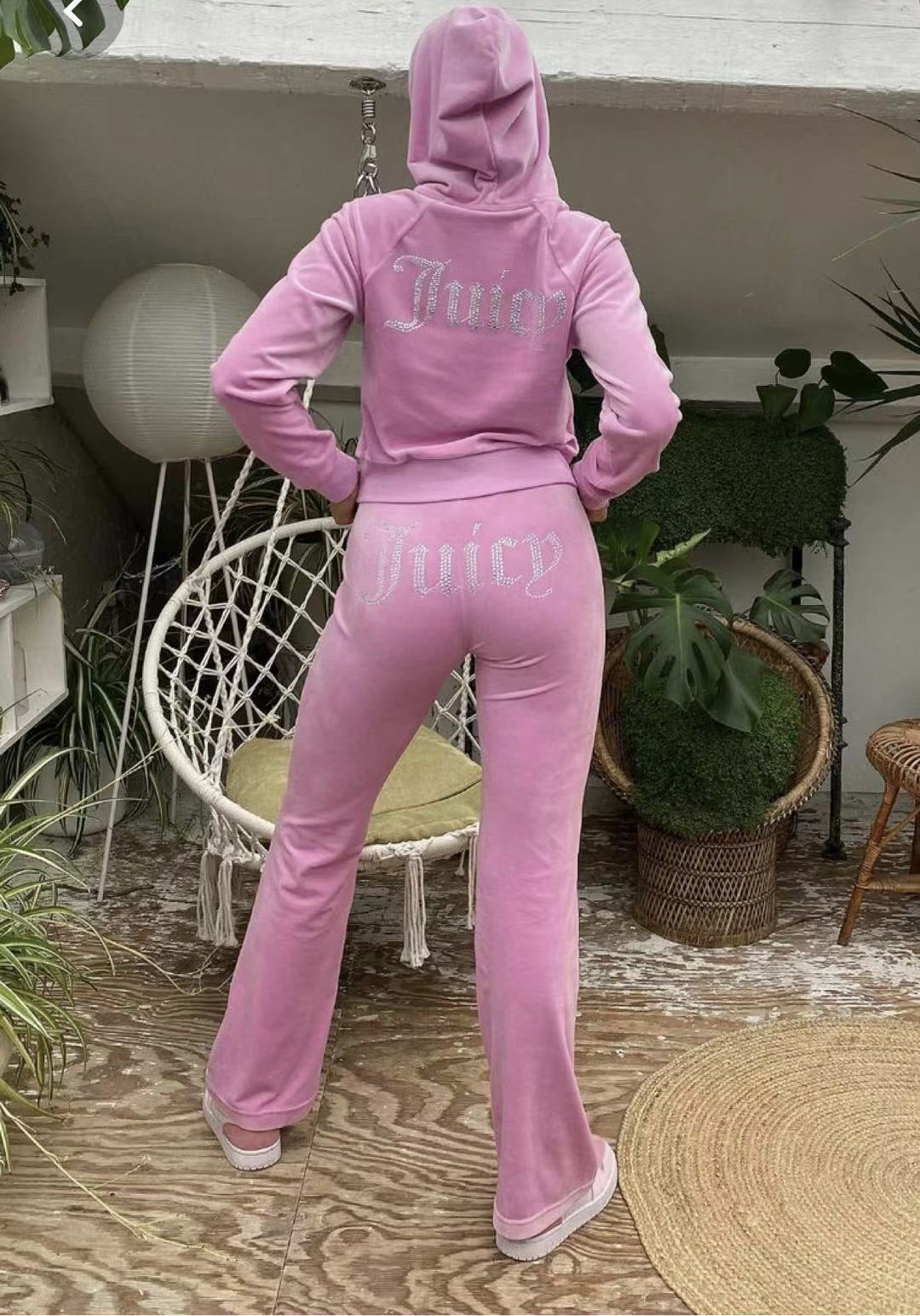 Damen luxuriöser Velours-Jogginganzug mit Glitzerakzenten und elastischem Bund Stalluxe