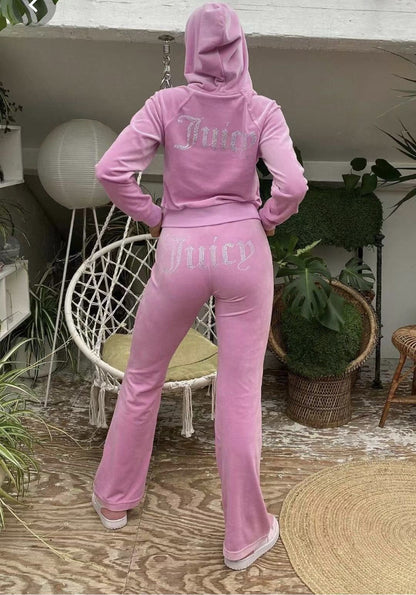 Damen luxuriöser Velours-Jogginganzug mit Glitzerakzenten und elastischem Bund Stalluxe