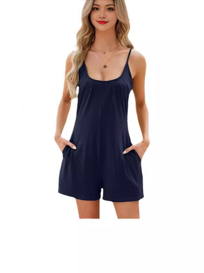 Damen Jumpsuit mit Spaghettiträgern und praktischen Taschen Stalluxe