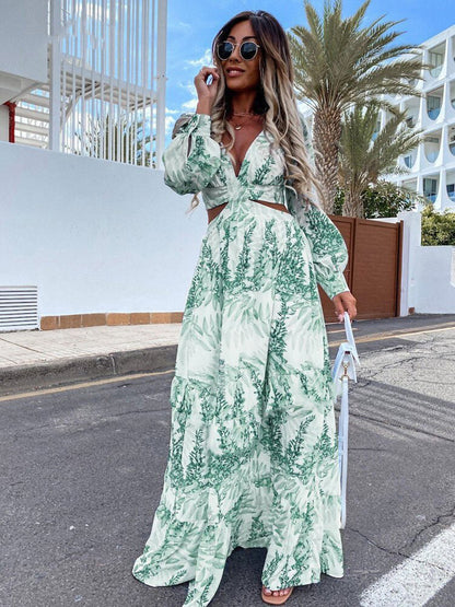 Damen Maxikleid mit elegantem V-Ausschnitt und verspieltem Rüschensaum Stalluxe