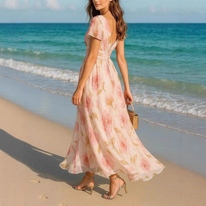 Damen Maxikleid mit elegantem V-Ausschnitt und fließendem Chiffon Stalluxe