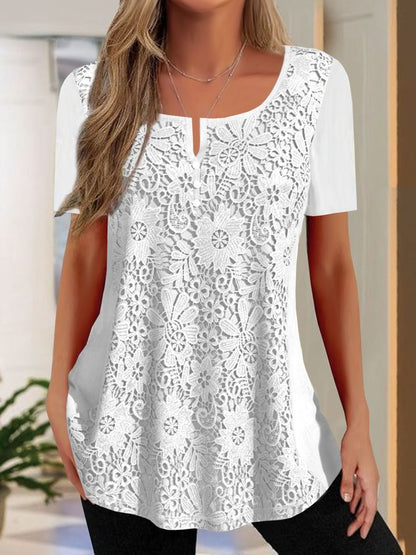 Damen Spitzenbluse mit floralem Design und Kurzarm Stalluxe