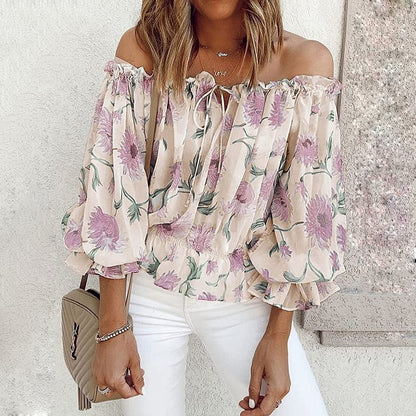 Damen romantische Bluse mit floralem Muster und Volantärmel Stalluxe