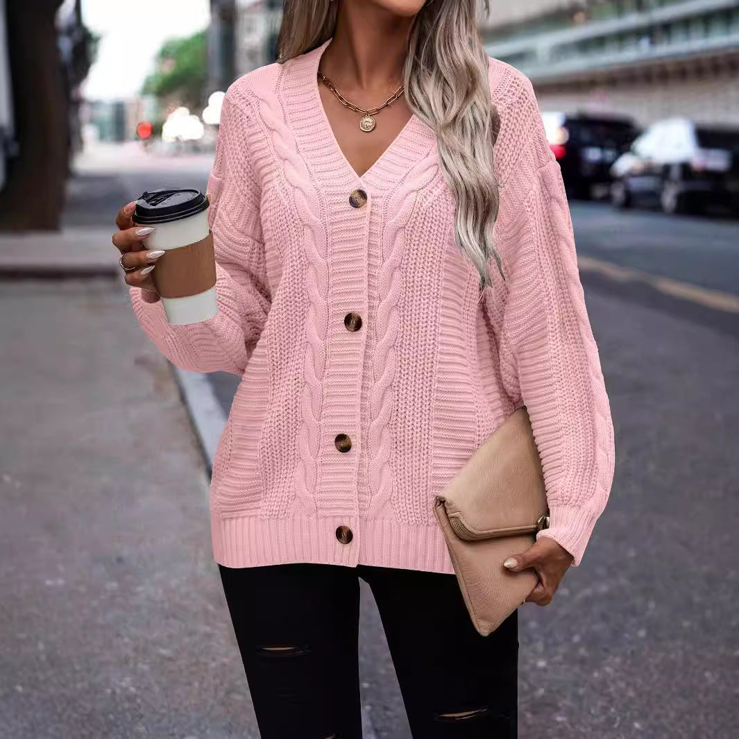 Damen modischer Strickcardigan mit Zopfmuster und Knopfdetail Stalluxe