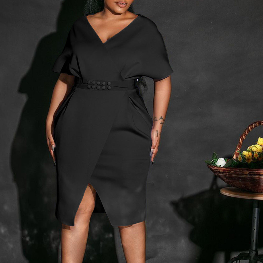 Damen Wickelkleid mit modischem Gürtel und asymmetrischem Saum Stalluxe
