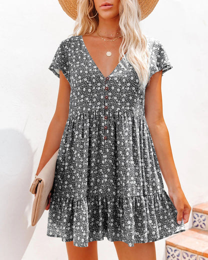 Damen Sommerliches Wickelkleid mit floralem Design und Knopfdetail Stalluxe