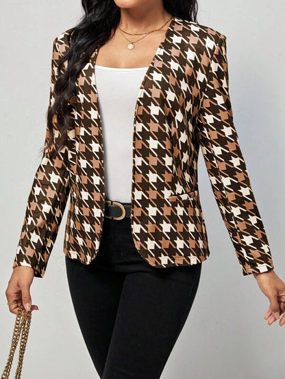 Damen modischer Blazer mit auffälligem Hahnentritt-Muster und elegantem Schnitt Stalluxe