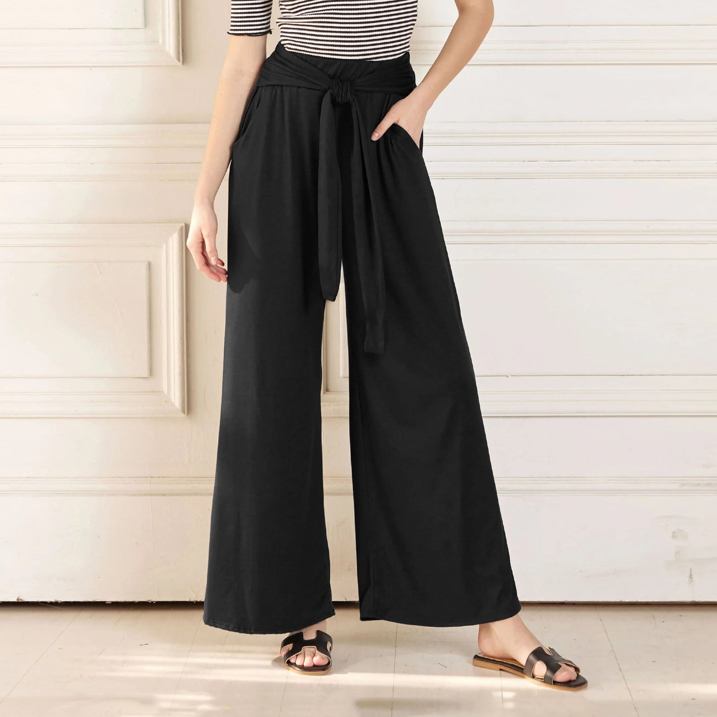 Damen Weite Jersey-Hose mit Bindegürtel und hohem Bund Stalluxe