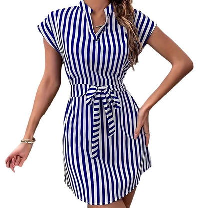 Damen Hemdkleid mit schickem Streifenmuster und Taillengürtel Stalluxe