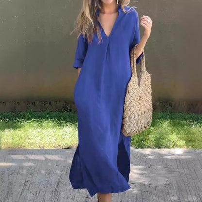 Damen Lässiges Maxikleid mit V-Ausschnitt und seitlichen Schlitzen Stalluxe
