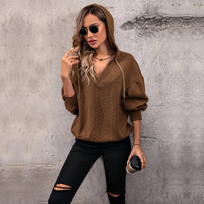 Damen Kapuzenpullover mit strukturiertem Zopfmuster Stalluxe