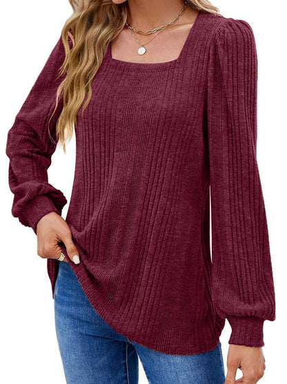 Damen Elegantes Strickoberteil mit strukturiertem Rippmuster und Puffärmeln Stalluxe