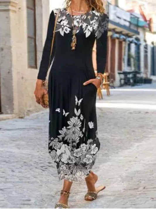 Damen Maxikleid mit floralem Design und praktischen Taschen Stalluxe