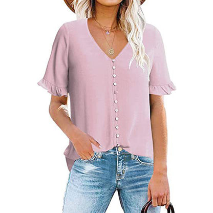 Damen Bluse mit Rüschenärmeln und modischen Knöpfen Stalluxe