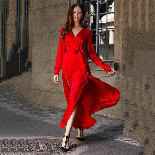 Damen Maxikleid mit schickem Wickeldesign und raffinierten Seitenschlitzen Stalluxe